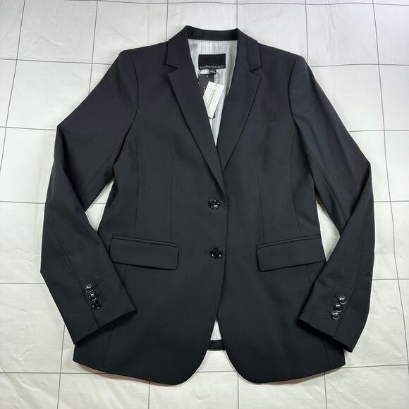 Banana Republic Blazer Womens 4 Black Lightweight Wool Two Button Career Solida - Picture 1 of 10